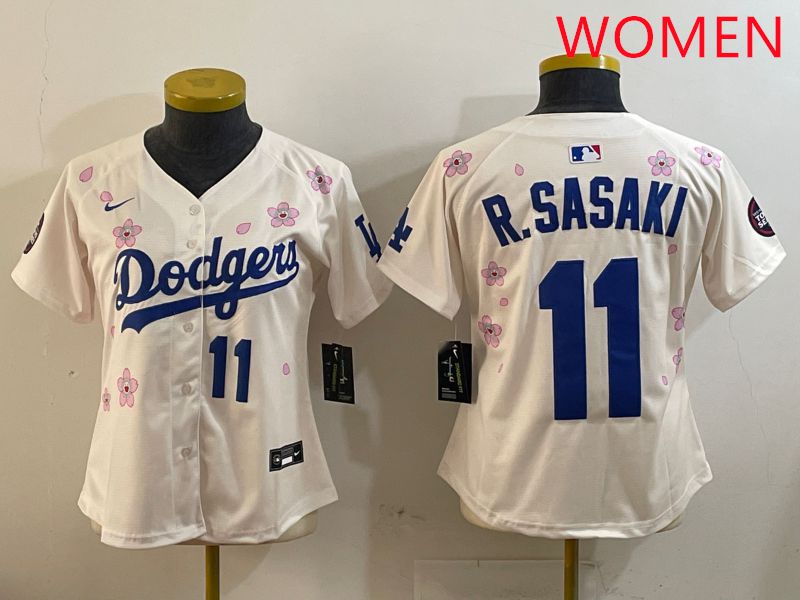 Women Los Angeles Dodgers 11 R.Sasaki Cream Sakura Edition 2025 Nike MLB Jersey style 8
